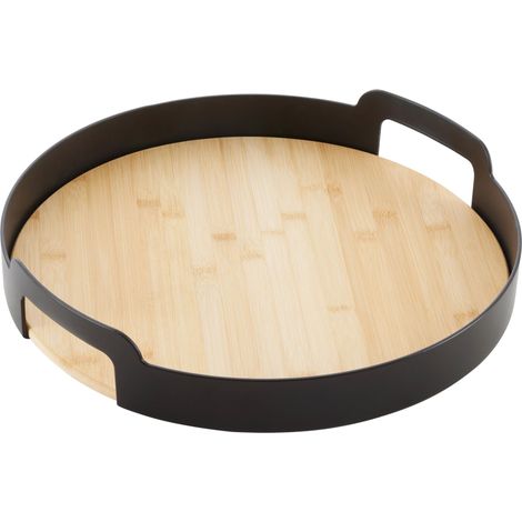 Mömax Serviertablett Betty Rund Schwarz/Natur (1/2)