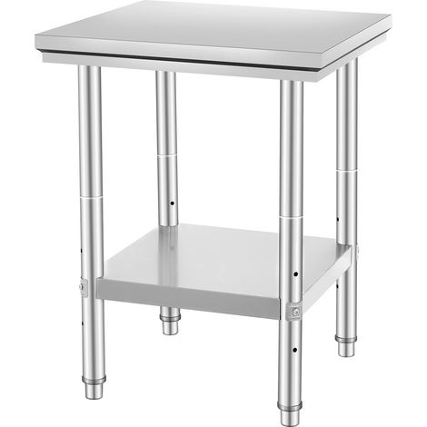 Table de préparation en acier inoxydable, 60 x 60 x 79 cm, capacité 317 kg, plan de travail robuste à 3 hauteurs réglables, idéal cuisine, garage, restaurant, jardin. (1/5)