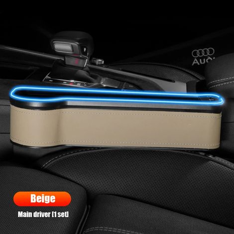 (Côté conducteur principal beige) Organisateur d'espace pour siège auto MG ZS 6 5 HS avec éclairage d'ambiance LED - Boîte de rangement pour espace entre les sièges - Combleur d'espace entre les siège (1/5)