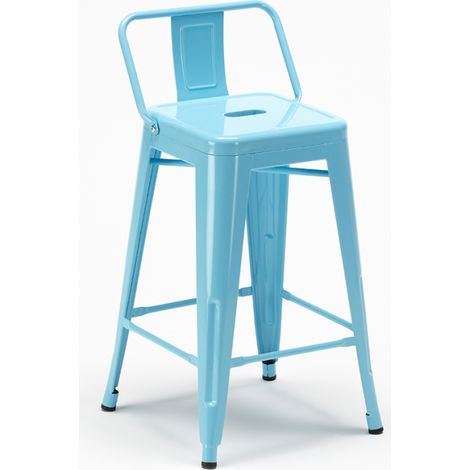 sgabello bar industrial con schienale in metallo h61cm steel top - Azzurro (1/5)