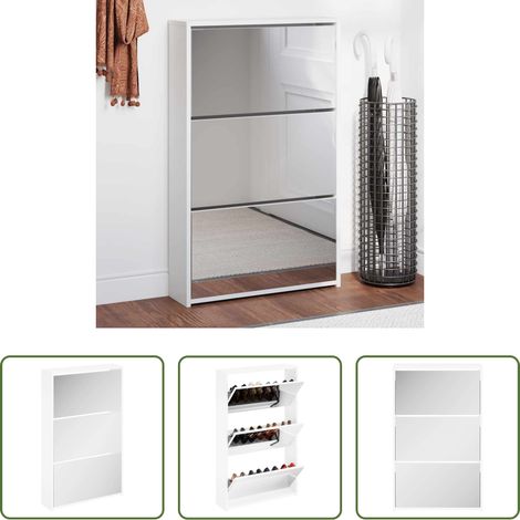 Spiegel Schrank - Schuhschrank mit 3 Fächern Spiegel Weiß 63x17x102,5 cm (1/5)
