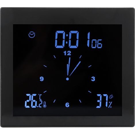 Digitaluhr mit Temperatur- und Feuchtigkeitsanzeige, multifunktionaler Tischwecker für die Büroeinrichtung, Timer, schwarz (TS-WP10-B) (1/5)