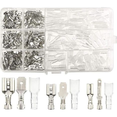 270 pcs Cosse electriques,Connecteur de fil T-Connector, mâle femelle Spade Connecteurs de fils Crimp terminal Block avec isolant Sleeve 2,8 mm 4,8 mm 6,3 mm (1/4)