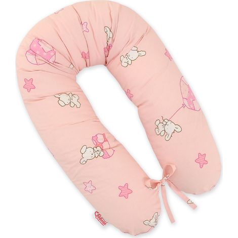 Längeres Schwangerschaftskissen für Schwangere zum Schlafen + Abnehmbarer Bezug - Teddybär mit Ballon, Rosa (1/5)