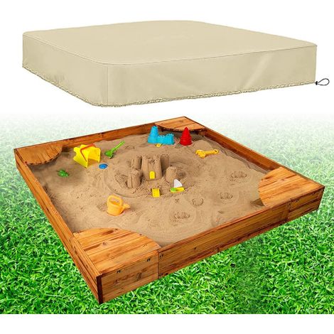 Bâche de protection pour bac à sable, idéale pour protéger le sable et les jouets des enfants. Modèle carré avec cordon de serrage, 200 x 200 x 20 cm. (1/5)