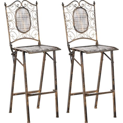 Set di 2 sedie da bar per esterni pieghevoli in metallo anticato Shabby Chic Nero Bormio (1/5)
