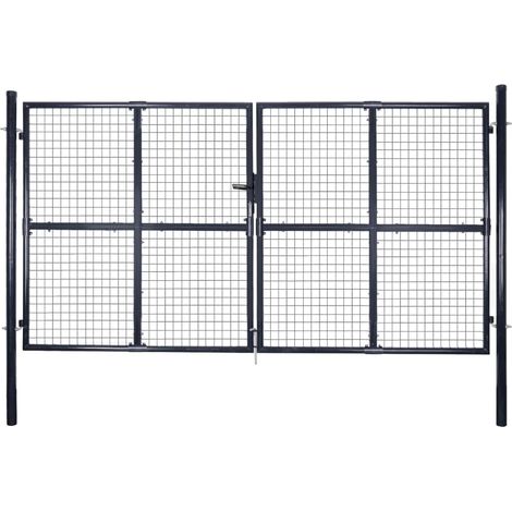 Portail en maille de jardin Portillon Grillage Portail de Clôture Acier galvanisé 289x175 cm Gris 51306 (1/5)