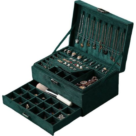 Schmuckschatulle für Frauen, 3-stufige Samt-Schmuckaufbewahrung, Reise-Schmuckschatulle, abschließbarer Schmuck-Organizer, Halsketten-Aufbewahrung