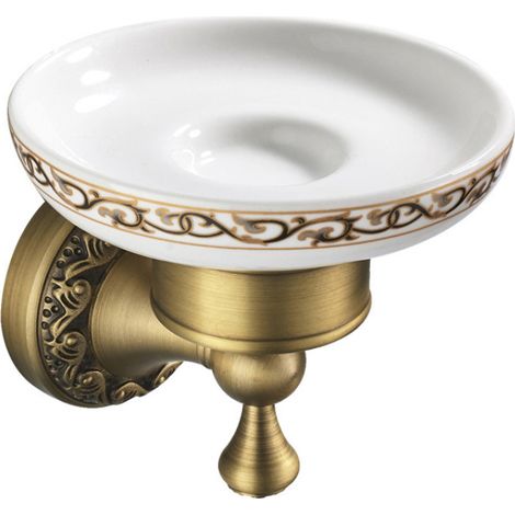Porte-savon en laiton sculpté de style européen avec socle (peut également servir de cendrier), couleur or (1/5)