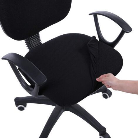 Stretch Jacquard Office Seat Covers, Removable Washable Dustproof Seat Cushion Protectors for Office Chairs - Black (1/4)