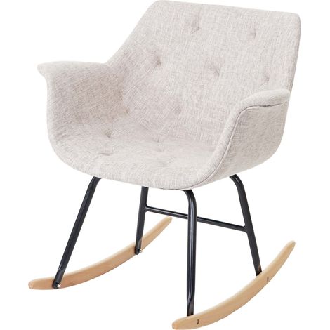 [NEUWERTIG] Schaukelstuhl Vaasa T820, Schwingsessel Relaxsessel Textil, creme/grau
