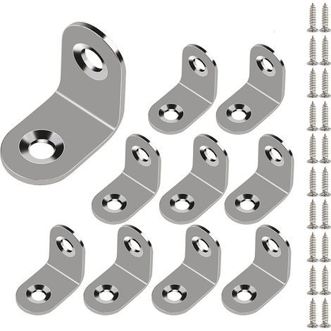 10 Pack Stainless Steel Angle Brackets, Square Edge Angle Brackets (with Screws), 25 x 25 mm Round Edge