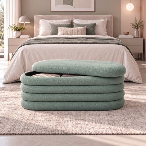 PANCA CONTENITORE CM 115X48 H. 46 IN TESSUTO EFFETTO BOUCLE' VERDE MENTA