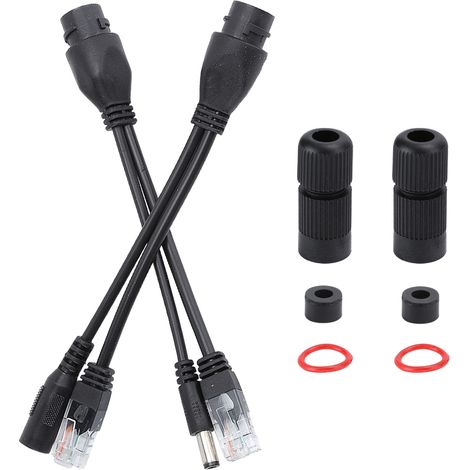 Wasserdichtes 12V DC PoE-Injektor-Adapterkabel/Separator, Schwarz (1/5)