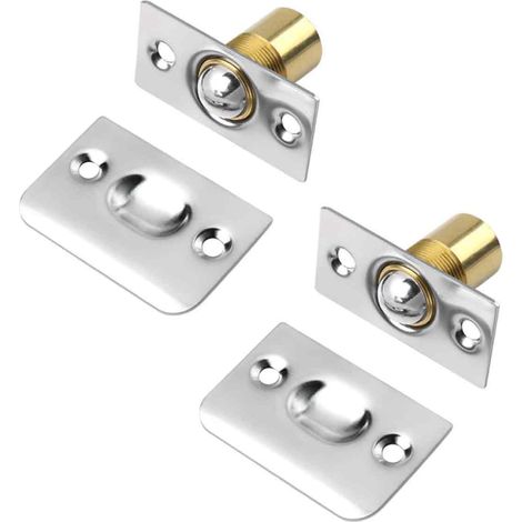 Door Catch - Ball Latch - Stainless Steel And Brass - For Interior Doors Cupboards Wardrobes - 2 Pack (1/5)