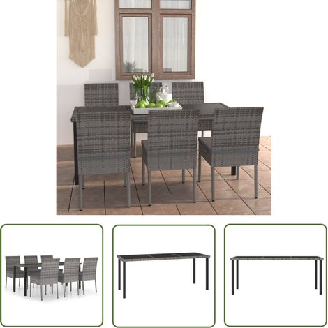 The Living Store Ensemble à manger de jardin 7 pcs Résine tressée Gris - Salon De Jardin - Meubles De Jardin - Ensemble Salon De Jardin - Table De Jardin - Chaises De Jardin (1/5)