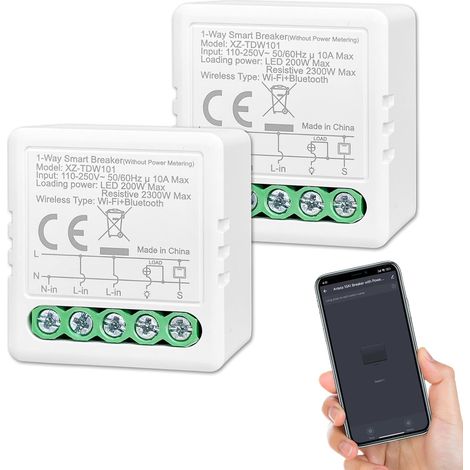 Relais Intelligent WiFi Bluetooth 10A 1Canal, 2PCs Compatible avec Smart Life APP (1/5)