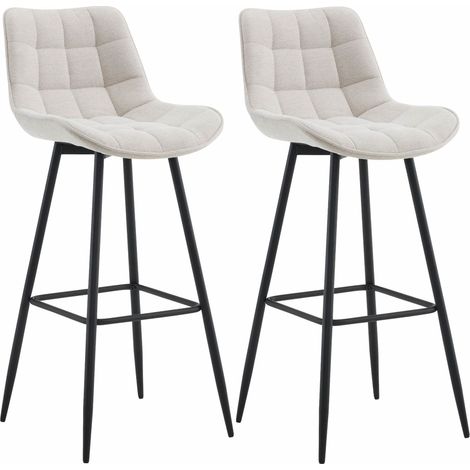 Conjunto de 2 taburetes de bar con costuras cuadradas decorativas y reposapiés en tela crema cuatro patas de metal 100006562