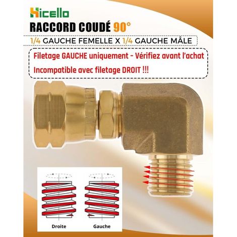 Raccord 90° G1/4\u201d Filetage Gauche, Mâle (13mm OD) x Femelle (12mm ID) - Vérifiez la Compatibilité Avant l‘Achat