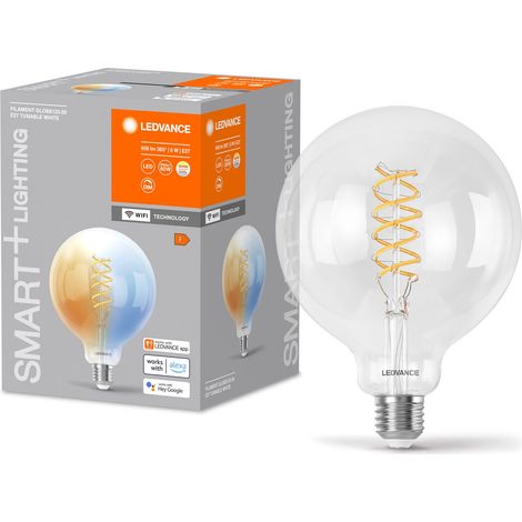 Ampoule LED, transparente, 8W, 806lm, forme globe 125mm et culot E27, lumière blanche réglable (2700-6500K), dimmable, application ou commande vocale, durée de vie, Paquete de 4 (1/3)