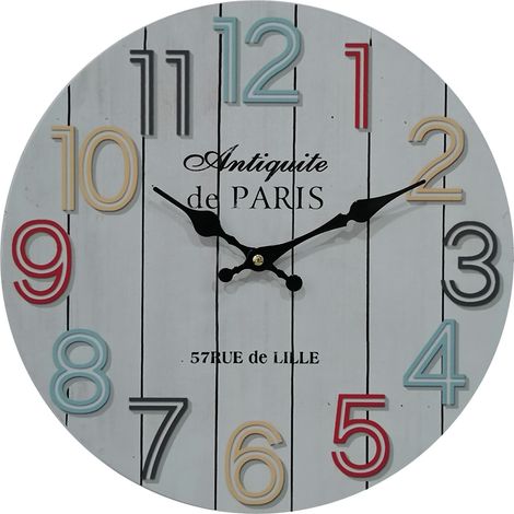 Rebecca Mobili Orologio Decorativo Orologi da Parete Bianco Numeri Colorati Mdf Analogico