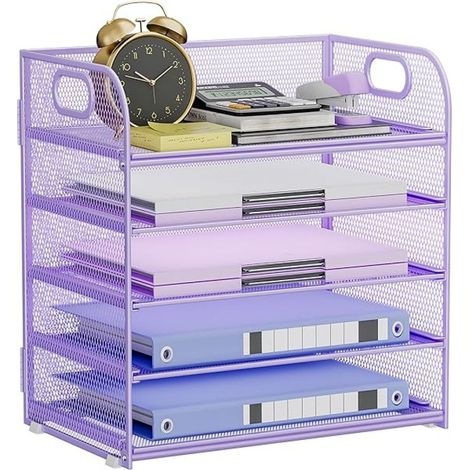 5-stufiger Schreibtisch-Organizer, lila Metall-Briefablage, lila Briefkorb