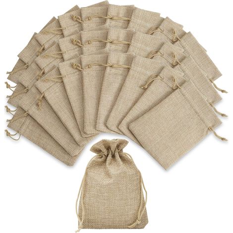 Lot de 24 sacs cadeaux en jute, petits sacs de 7 x 9 cm, sacs en tissu, petits sacs en lin, sacs en jute pour bijoux, mariage, fête de Noël (1/5)