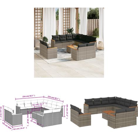 12-tlg. Garten-Sofagarnitur mit Kissen Grau Poly Rattan - Gartenmöbel Set - Gartensorte - Lounge Möbel - Outdoor Sofa - Rattan Gartenmöbel - Home & Living (1/3)