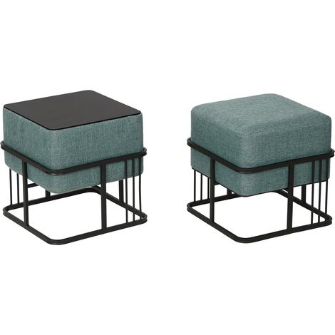 Juego de 2 pufs apilables diseño moderno y atemporal multifuncionales cuadrados verdes 030009692 (1/5)