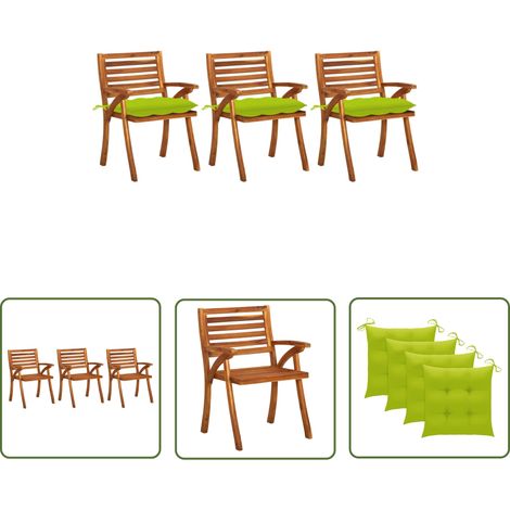 The Living Store Chaises à manger de jardin avec coussins lot de 3 Acacia massif - Chaise De Jardin - Fauteuil De Jardin - Acacia Massif - Mobilier De Jardin - Chaises De Salle À Manger (1/5)
