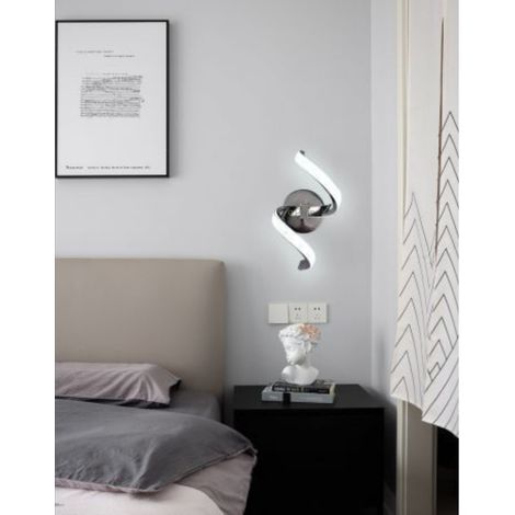 Applique a parete led 9w spirale verticale argento design moderno luce bianco naturale per interno comodino camera Bianco freddo