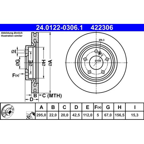 Lot de 2 Disques de frein ATE 24.0122-0306.1 MERCEDES-BENZ 246 423 08 12
