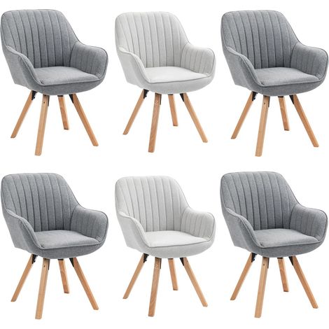 Lot de 6 Chaise Salle à Manger Fauteuil Coiffeuse Siège Pivotant avec Accoudoirs pour Chambre Salon Cuisine Bureau, Rembourré en Tissu Pieds en Bois Massif, Multicolore (1/5)