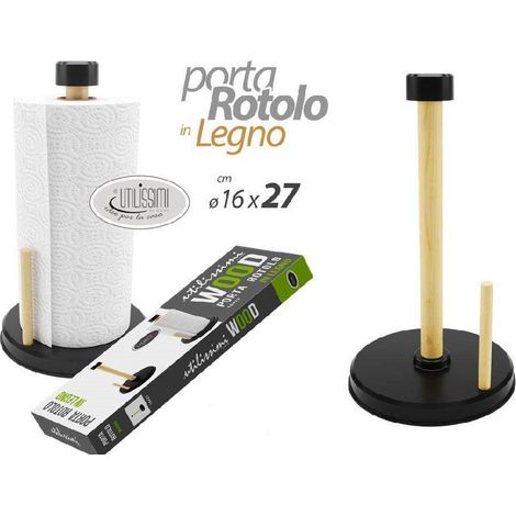 Trade Shop - Küchenpapierrollenhalter aus Holz, 16 x 27 cm, vertikale Rollenhalterung, 838286 - (1/2)
