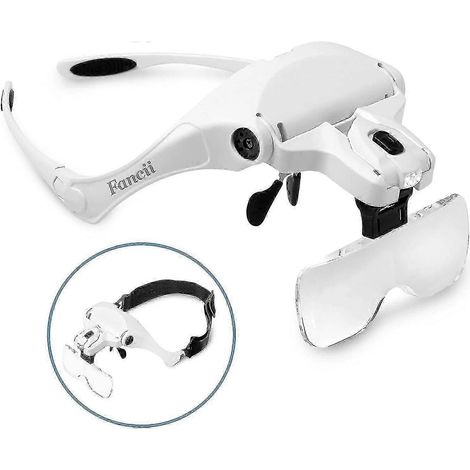 Loupe LED avec lampe frontale, grossissement réglable de 1x à 3,5x, 5 lentilles interchangeables pour la lecture, les travaux manuels et les réparations de précision. (1/4)