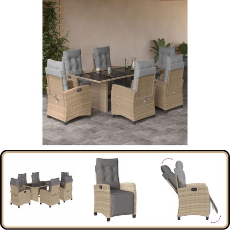 Ensemble à manger de jardin coussins 7 pcs mélange beige rotin - Salon De Jardin - Meuble De Jardin - Set De Jardin - Table De Jardin - Chaises De Jardin