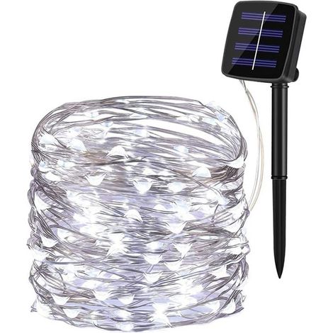 Guirlande lumineuse solaire LED étanche (12 m, 100 LED blanches) (1/5)