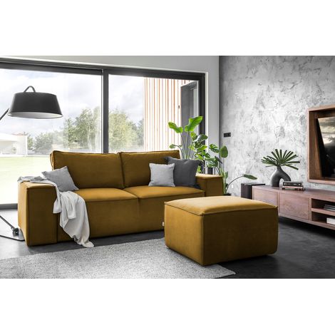Canapé convertible WILACE en velours – 260cm-Jaune curry (1/5)