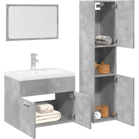 Ensemble de meubles de salle de bain 3 pcs gris béton (1/5)