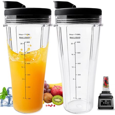 Lot De 2 Rechange Pour Gobelet Pour Ninja 710ml Gobelets De Rechange Pour Mixeur Ninja, Gobelet De Rechange Gobelet De Remplacement Avec Couvercles Pour Mélangeurs Ninja, SS100, SS101, SS300 (1/5)