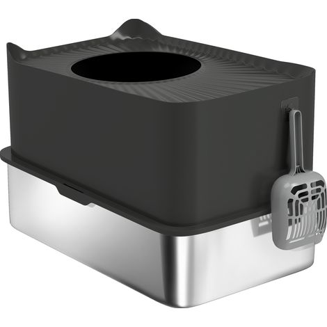 Katzentoilette aus Edelstahl, 85 Liter Fassungsvermögen, halboffen, 60 x 40 x 38 cm, schwarz