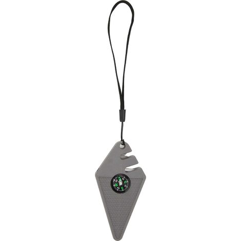 Aiguiseur de couteau portable 6 en 1 avec sifflet de survie, boussole et hameçon, gris, 2 pièces