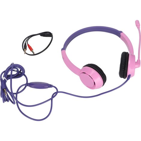 Casque enfant DT326 85dB filaire prise 3.5mm oreillettes ajustables pour filles garçons apprentissage scolaire rose violet (1/5)