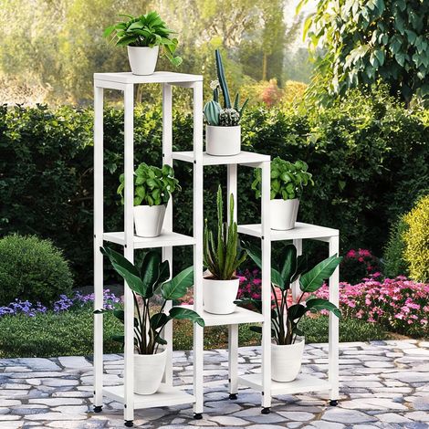 Porte-plantes coloris blanc en mDF acier 65 x 23 x 94,5 cm (1/5)