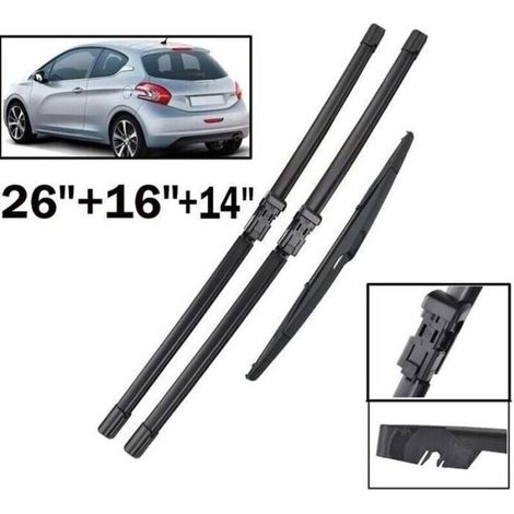 Set di 3 spazzole tergicristallo anteriori e posteriori per Peugeot 208 (2012-2018)