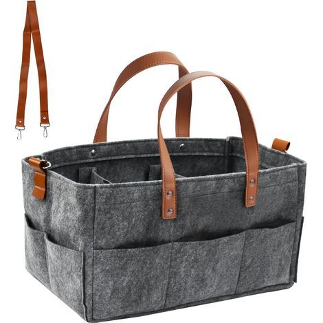 Sac en feutre 16L Sac de courses en feutre Grand avec compartiments Panier en feutre Rangement pliable 40 x 20 x 19 cm Sacs en feutre Sac à bois Panier à provisions Sac en feutre Shopper pour sorties (1/5)