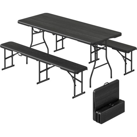 Table pliante noire 180 cm avec bancs et poignées de transport parfaite pour le camping et les activités en extérieur (1/5)