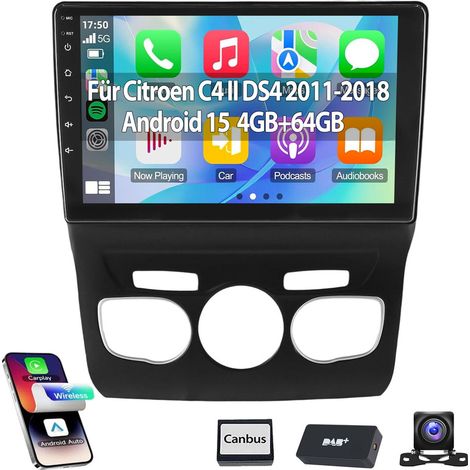 Autoradio Android 15 pouces 32/64 Go avec CarPlay, RDS, navigation GPS et Wi-Fi pour Citroën C4 II DS4 (2011-2018) - 4+64G DAB+ CAM (1/5)