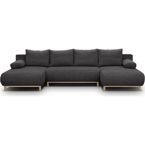 Canapé convertible avec coffre - 6 places - Velours côtelé - Gris anthracite - Style Scandinave - L 313 x H 84 x P 145 cm - MIKA (1/5)