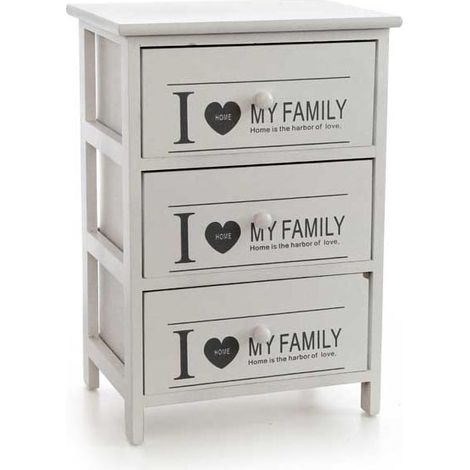 CASSETTIERA IN LEGNO DECORATA CON 3 CASSETTI COLORE BIANCO 40 X 29 X 58 CM (1/2)
